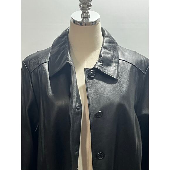 Modern Essentials Black Lambskin
Leather Button Front Mid Length
Coat Jacket xl - Picture 3 of 11